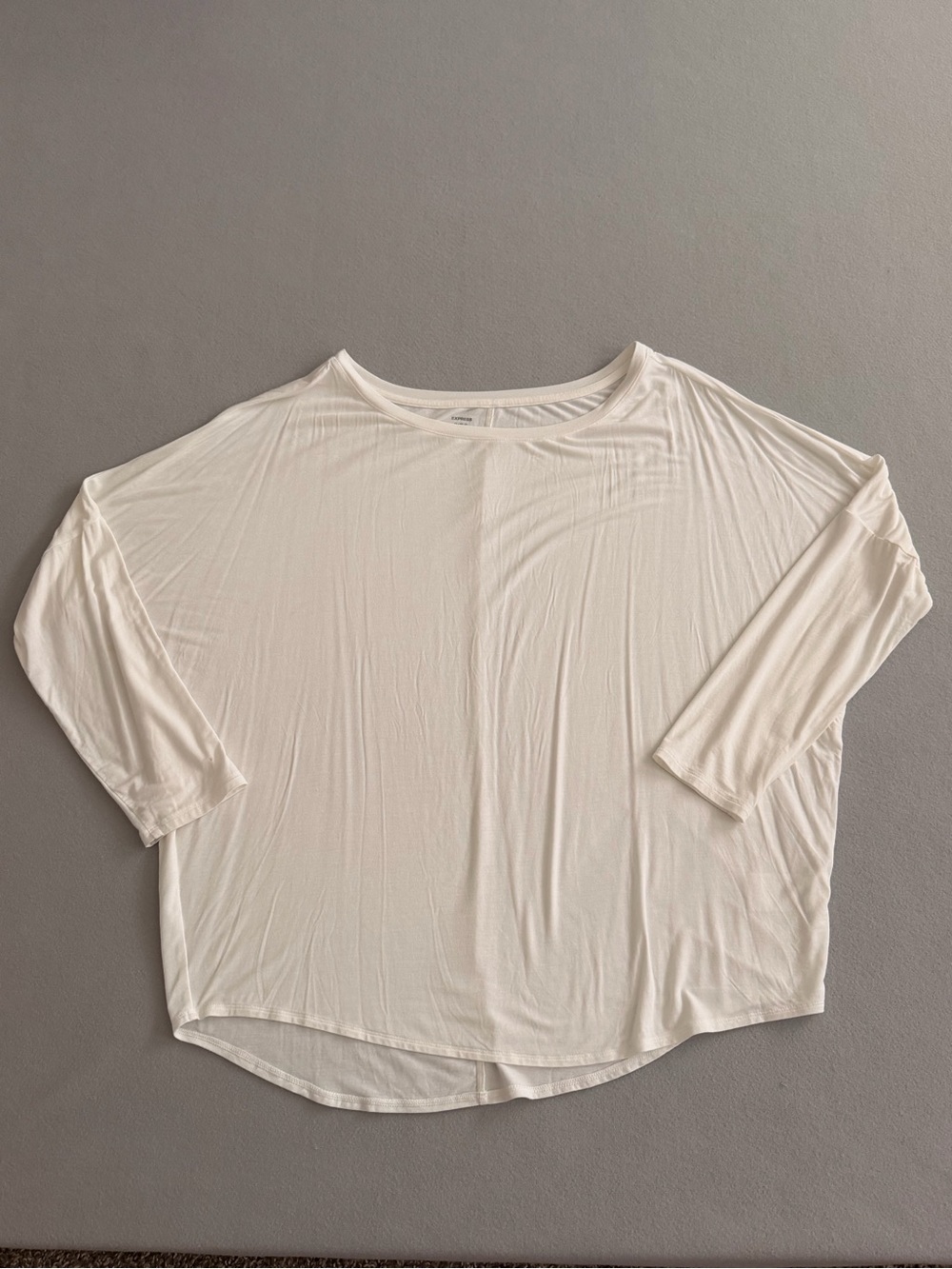 Express Women's White Long Sleeve Relaxed Crew Neck Top
